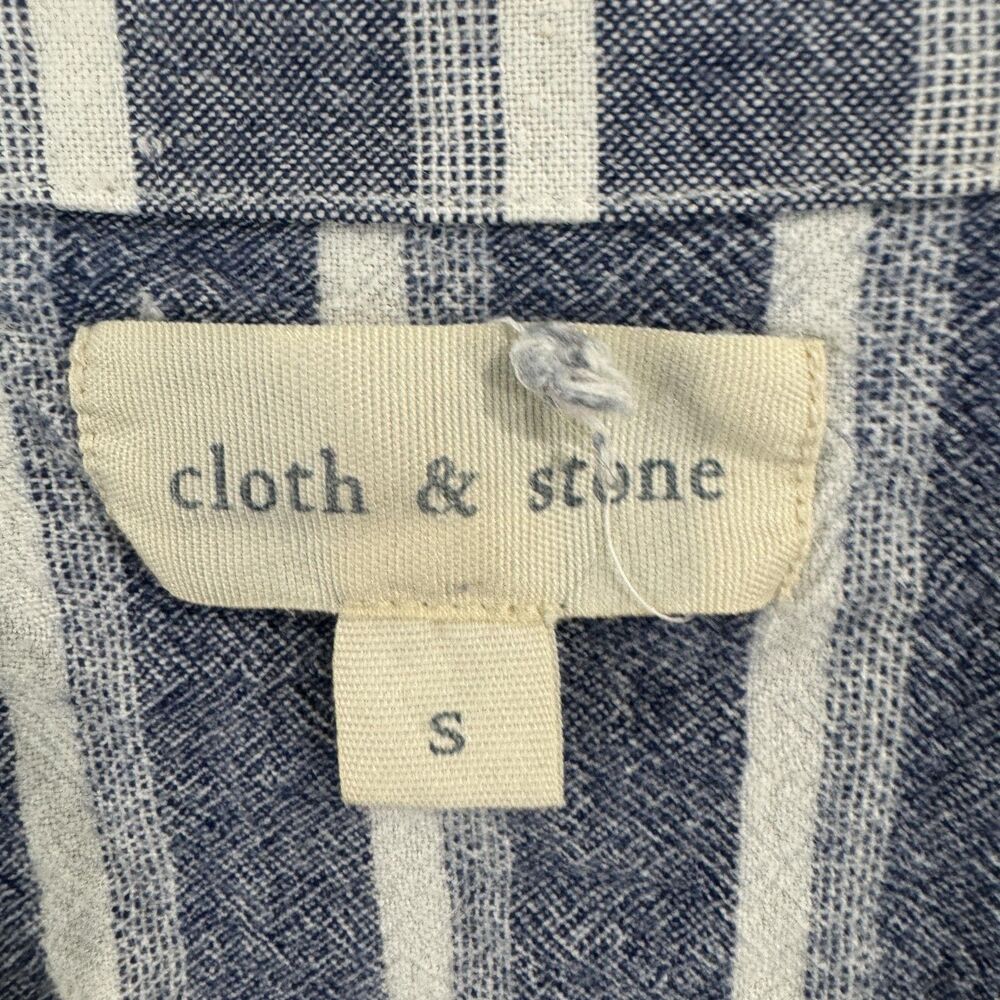 Cloth & Stone Romper Women's Small Blue Striped Ruffle Sleeve Linen Blend - Picture 3 of 10